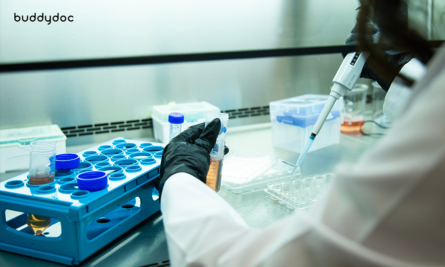 veterinarian with lab equipment