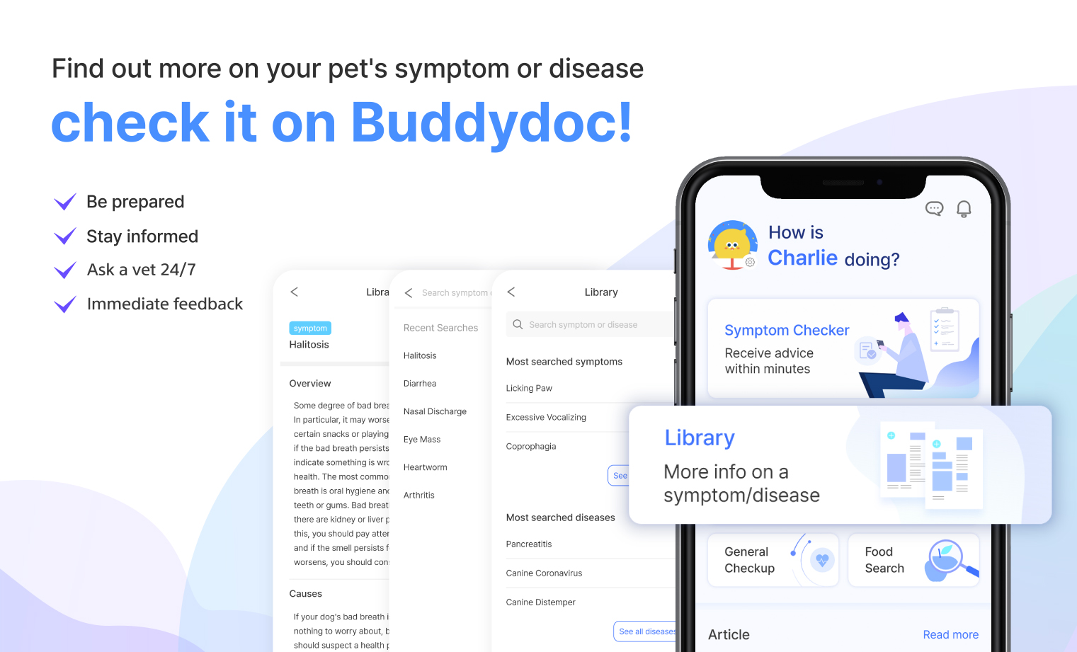 Buddydoc dog symptom and disease library infographic